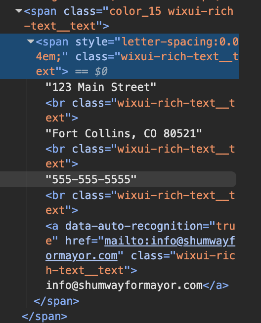 Small screenshot of a DOM inspector revealing content implied to be hard to see by normal means.