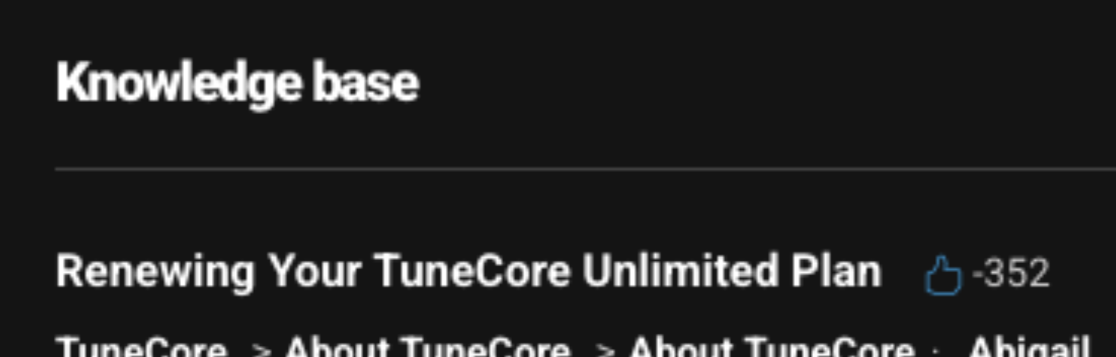 Small screenshot of TuneCore's primary knowledge base article for their hostile auto-review, named innocently.