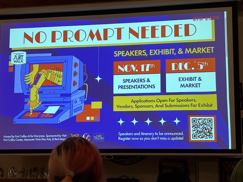 A slide advertising events put on by Fort Collins AI for Everyone.